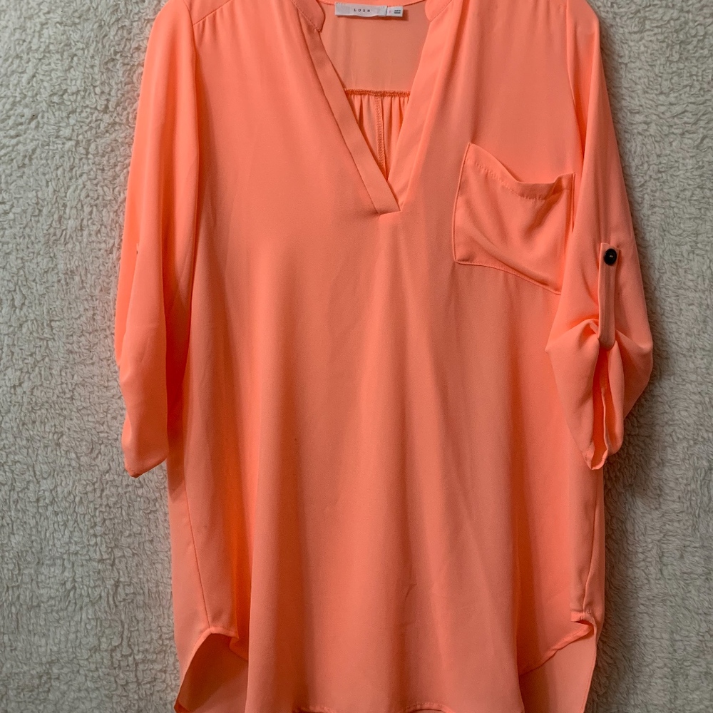 Lush Coral Orange V-Neck Tunic Top 2 for $20